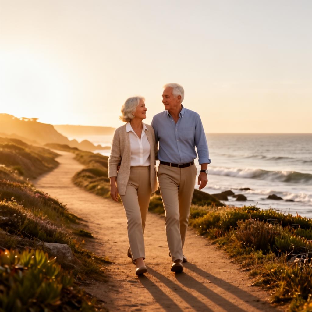 Couple walking at sunset